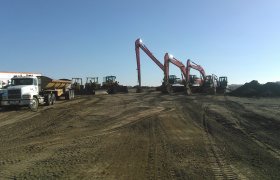 Rows of excavators, bull dozers, frontend loaders and other excavating equipment belonging to Selly Excavating