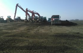 Rows of excavators, bull dozers, frontend loaders and other excavating equipment belonging to Selly Excavating